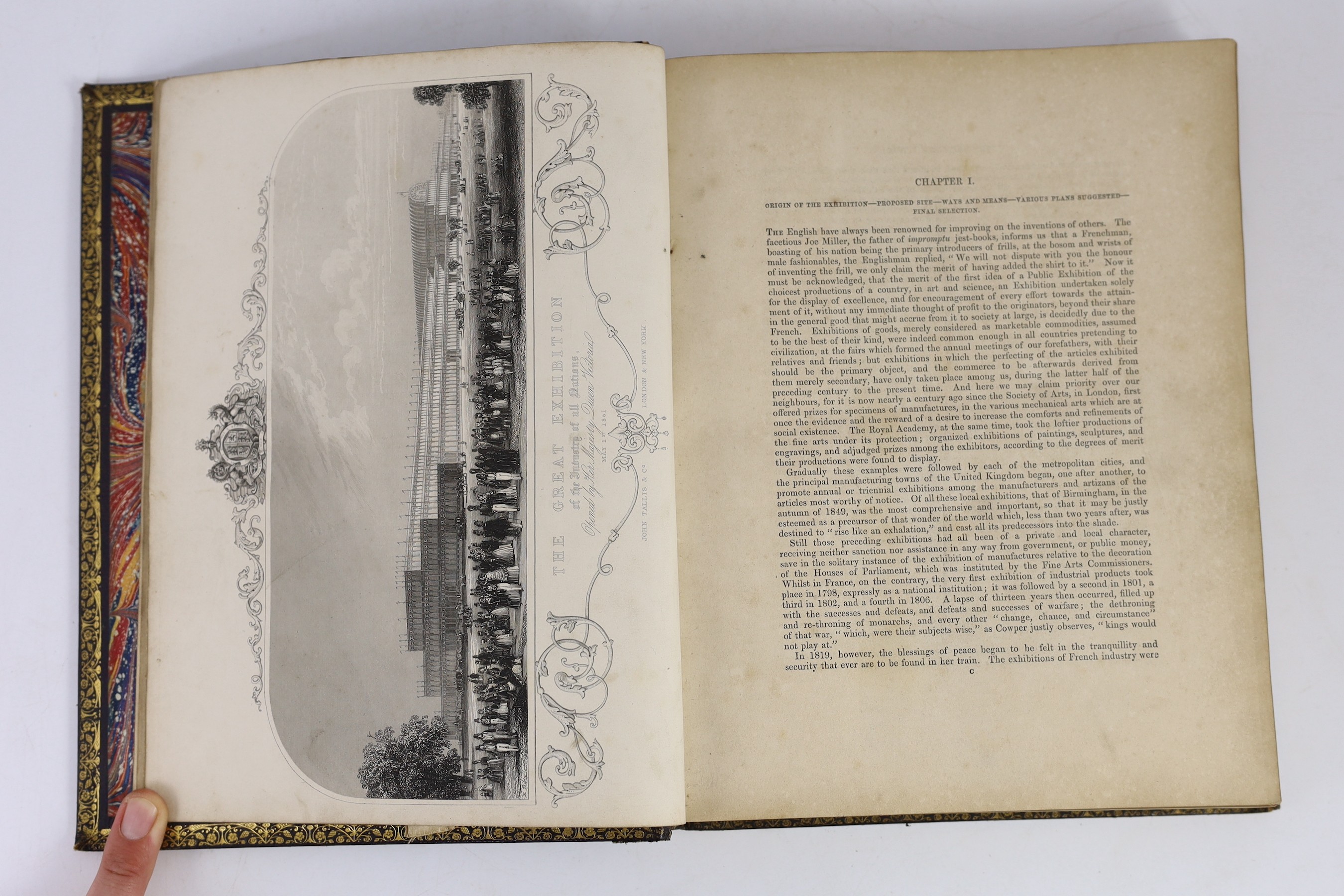 Tallis, John & Co. - History and Description of the Crystal Palace and the Exhibition of the World’s Industry in 1851, vol 1 only (of 3), 4to, diced calf gilt, with folding linen backed frontis - The Arms of all Nations,